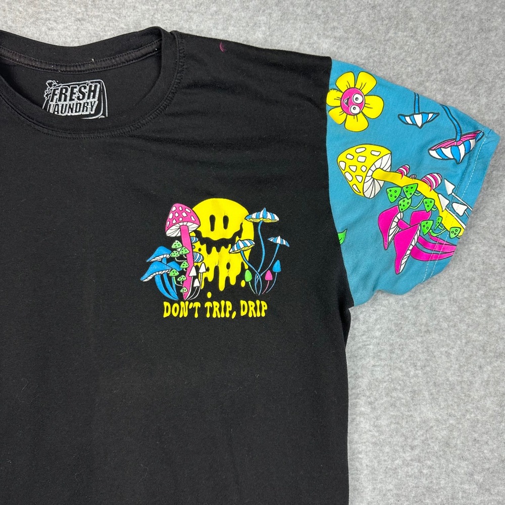 Fresh Laundry Mens Dont Trip Drip Mushroom Smiley‎ Colorblock Sleeve T-Shirt L